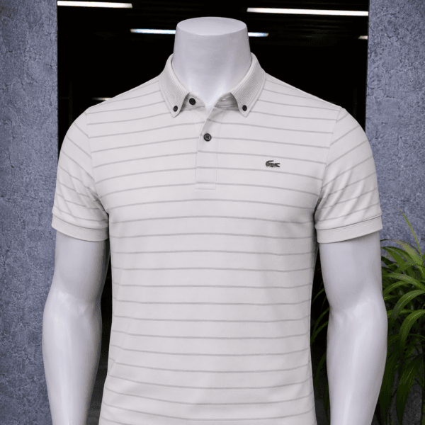 Lacoste Premium Striped Polo – Off White Edition