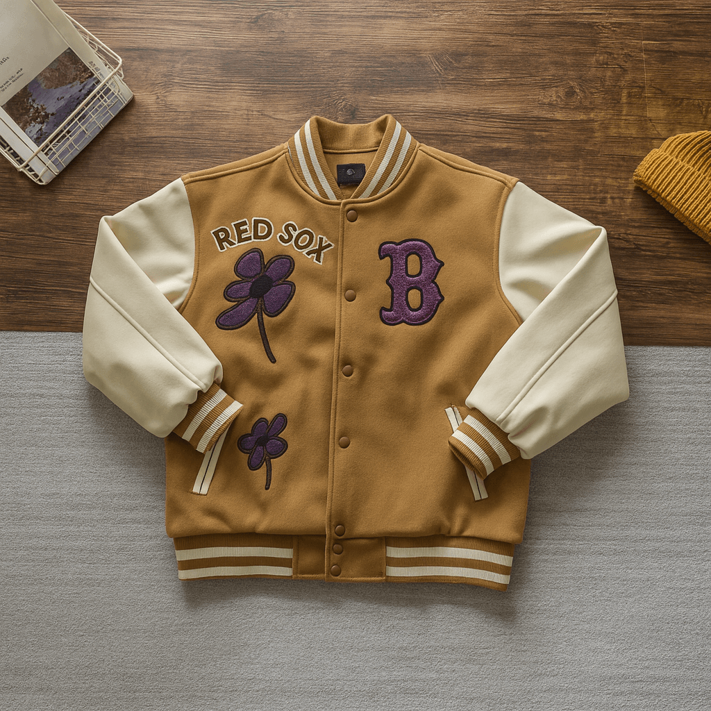 ChatGPT Image 4 déc. 2025, 12_34_27 Blouson Varsity Camel & Crème – Broderies Premium - Image 1