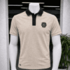 Polo La*coste Paris Badge – Beige Sable / Col Contrasté