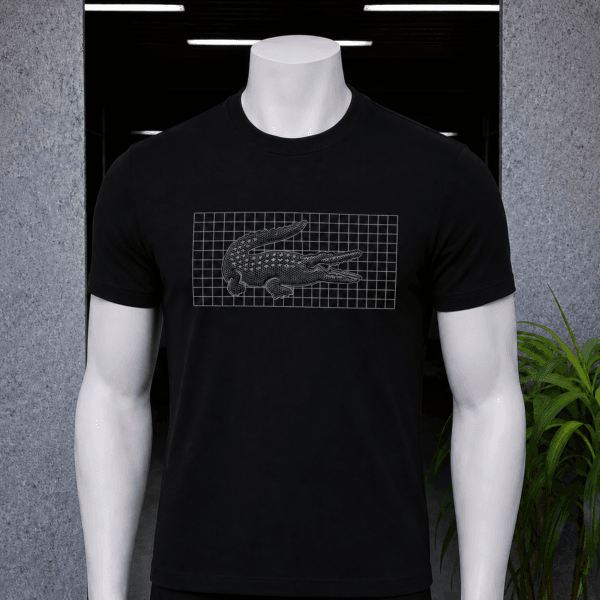 L*acoste Grid Crocodile Black Tee